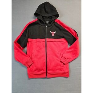Mens Y2K Chicago Bulls NBA Fleece Zip Up Hoodie Jacket Red Black Large